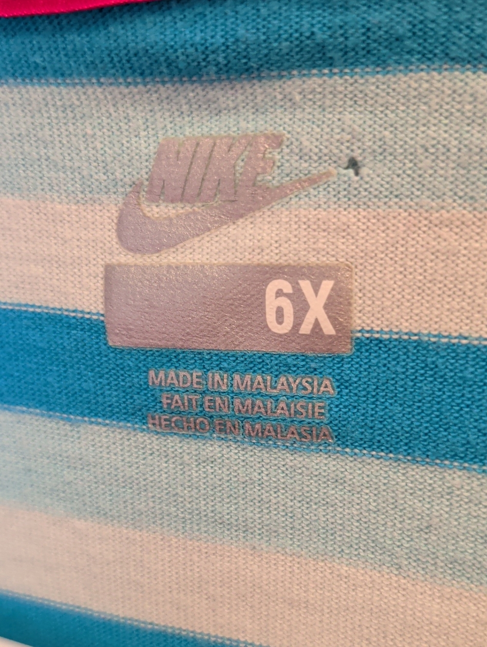 Nike Girls' Teal and Light Blue Striped Polo with Pink Accents - Picture 2 of 3